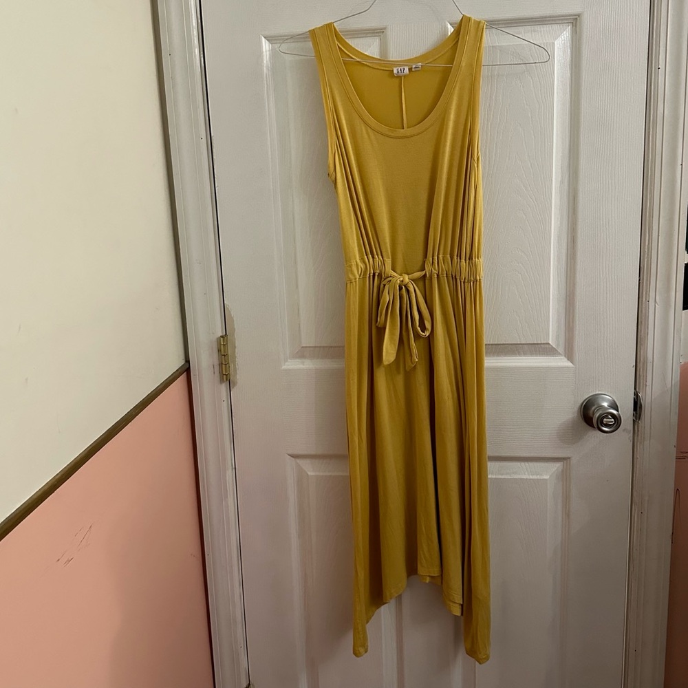 Yellow Gap Tie Waist Asymmetrical Midi Sundress